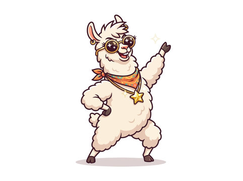 A cool cartoon llama wearing sunglasses and a sheriff star badge.