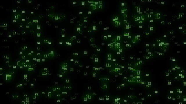 Digital background with flickering green code symbols and glowing matrix style data patterns