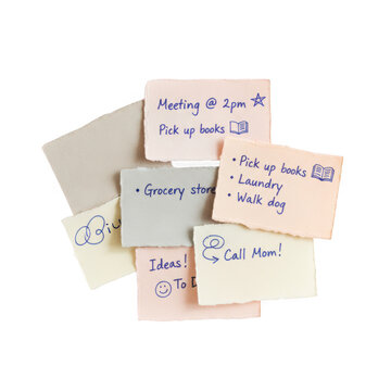 A stack of colorful sticky note papers with handwritten messages