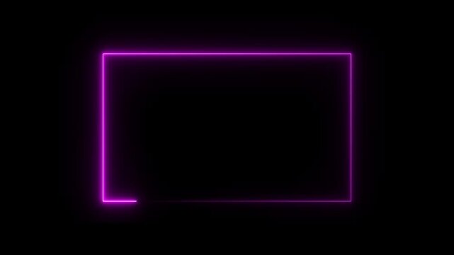Neon light frame with seamless loop effect, glowing neon white rectangle border animation on black screen.