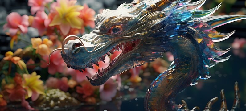 A dragon , a small creature made of glass that is sitting in the palm of your hand,generative AI