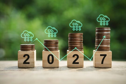 2027 Carbon Footprint Reduction Target and Green Economy Financial Growth Concept for Sustainable Business and Climate Action