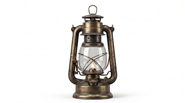 Vintage brass oil lantern, antique kerosene lamp with glass globe, rustic metal hurricane light for camping and decor
