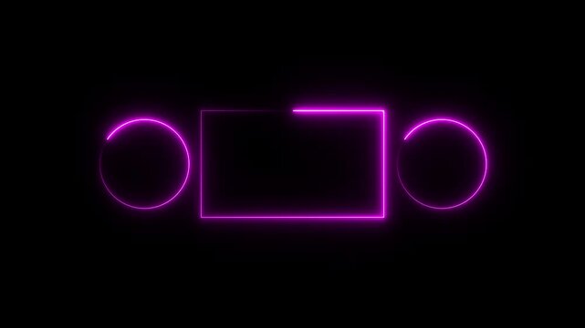 Glowing saber rectangle neon frame background animation . Seamless Loop, Neon abstract rectangle and circle shape line animation ..Glowing frames sign collection for web design,