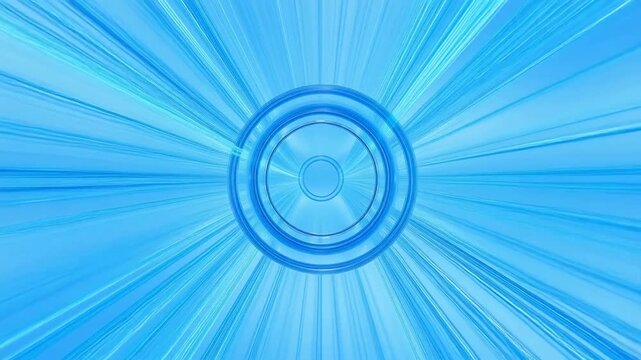 Blue abstract animation with concentric circles and radiating light beams