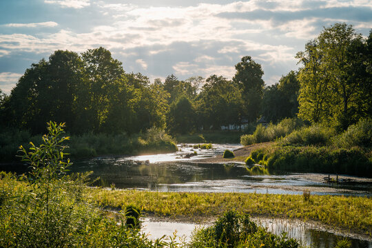 Scenic confluence of Brigach and Breg rivers forming the Danube near Donaueschingen ideal for nature travel