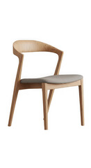 Fototapeta premium Elegant wooden dining chair with grey cushion isolated on transparent