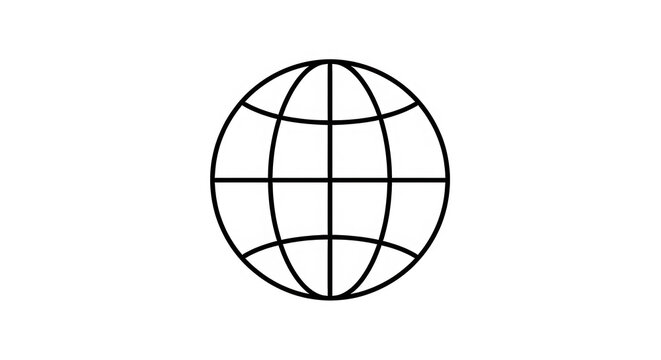 Black simple globe icon representing earth and world map isolated on transparent background