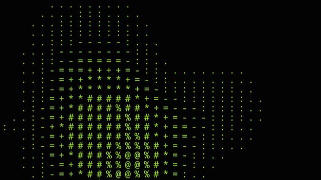 Digital matrix code background. Abstract green symbols and characters flowing on black screen.