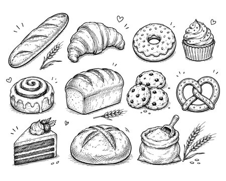 Hand-drawn bakery vector collection