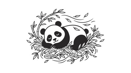 Cute panda bear sleeping in bamboo leaves, illustration © purnama