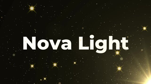 Nova Light text stands out in clean white lettering against a shimmering golden starry night sky backdrop that provides ample copy space for promotional materials and sophisticated event invitations.