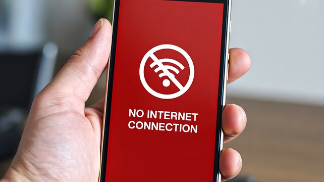 Smartphone displaying no internet connection warning with wifi symbol