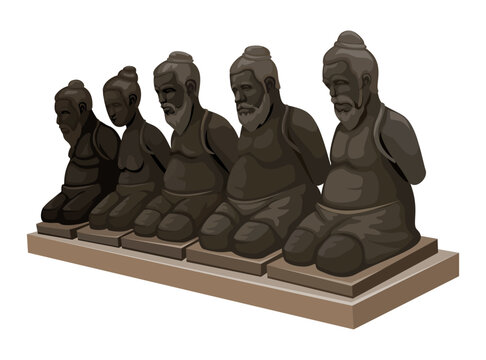 Qin Hui and His Wife with Three Kneeling Historical Figures in Chinese History Illustration Vector