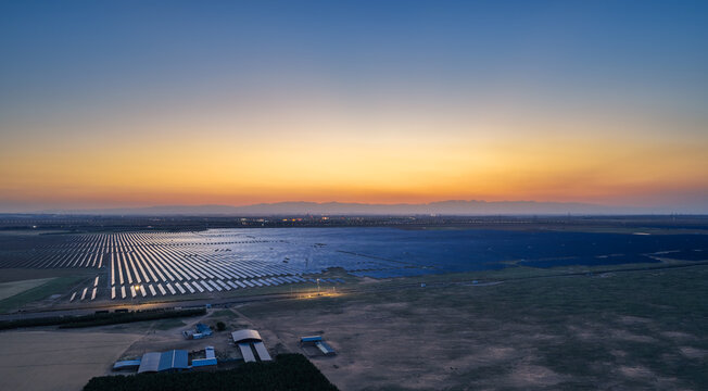 Solar Photovoltaic Power Station at Twilight