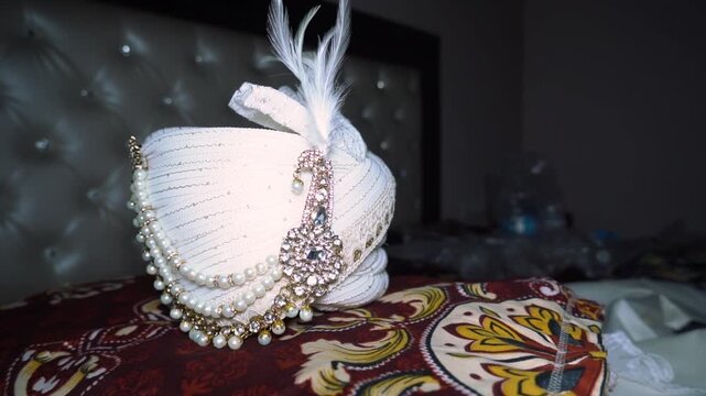 Traditional Indian Groom Turban with Decorative Jewelry