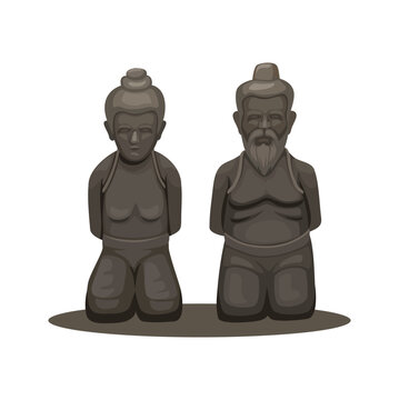 Qin Hui and His Wife Kneeling as Symbolic Punishment in Chinese History Illustration Vector