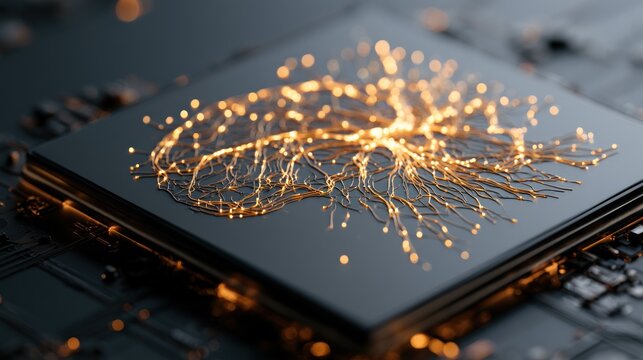 Glowing neural network on a dark circuit board symbolizing artificial intelligence