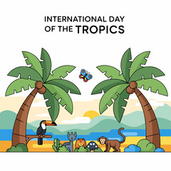 Fototapeta premium Celebrating International Day of the Tropics with diverse wildlife and lush vegetation.