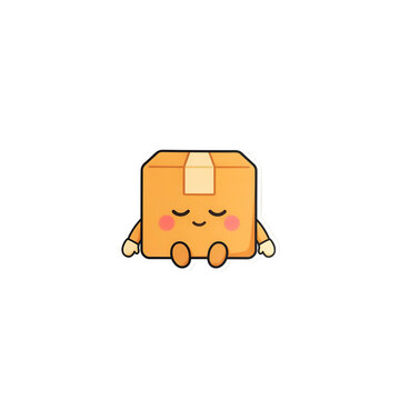 Cute cartoon cardboard box character sleeping peacefully with a happy face and pink cheeks