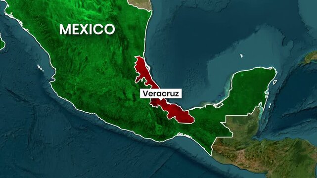 Animated map highlighting the Mexican state of Veracruz motion graphics video