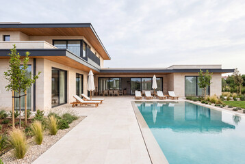 Fototapeta premium Contemporary architectural interior with refined materials and natural light