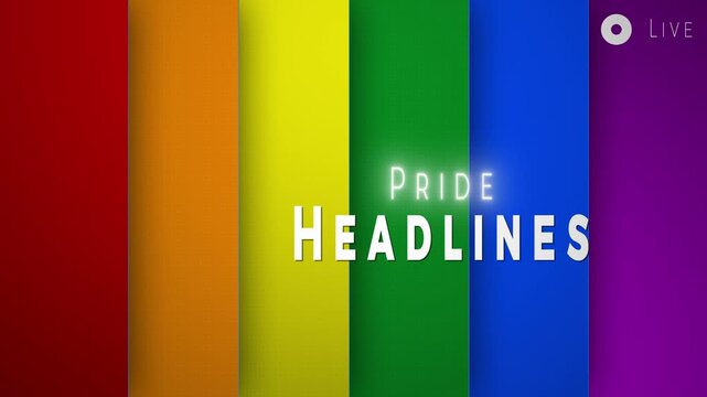 Pride Headlines Broadcast Graphic with Glowing Text and Rainbow Striped Background