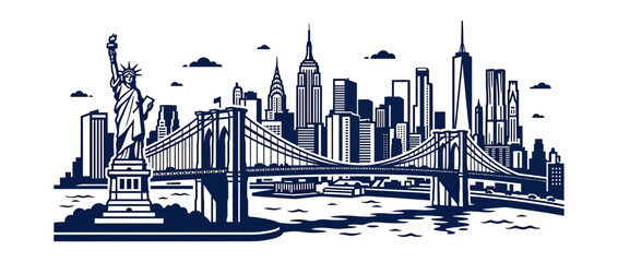 Stylized Cityscape with Iconic Statue and Bridge © rahma