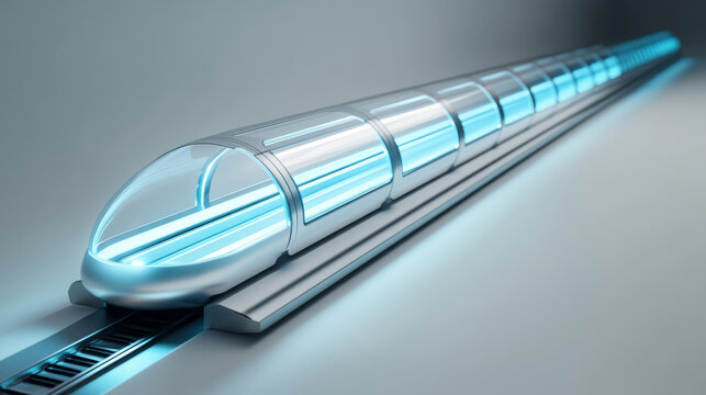 Futuristic Blue Glowing Maglev Train Concept