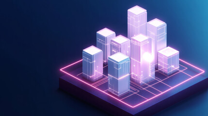 Fototapeta premium Futuristic Neon City Model with Advanced Technology