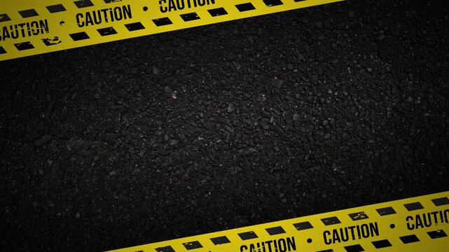 Caution text safety barricade tape overlay with hazard stripe lines frame 4K 60 fps