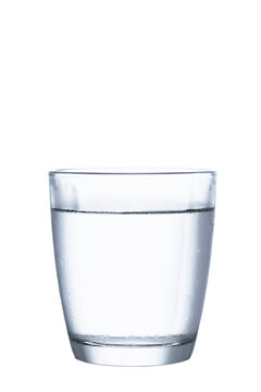 class of cold water covered with sweat isolated on white background