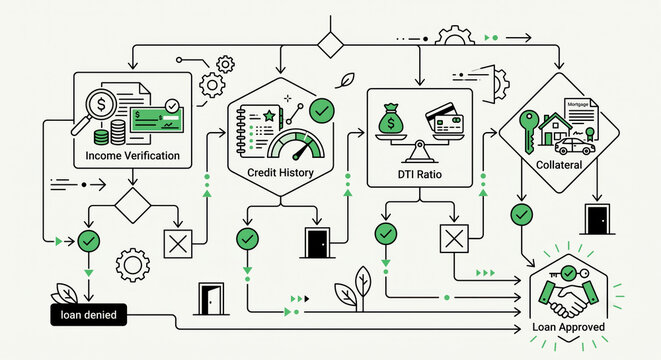 Flowchart: KYC/AML, identity verification, fraud, sanctions screening; onboarding to underwriting.