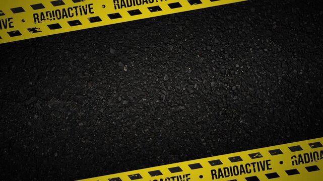 Radioactive warning barricade tape overlay with hazard stripe lines frame 4K 60 fps
