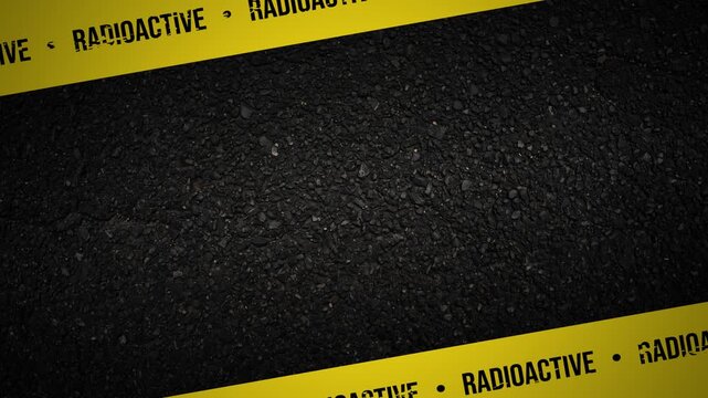 Radioactive warning barricade tape frame without stripe lines on dark textured surface 4K 60 fps