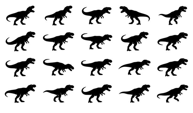 Tyrannosaurus Rex Silhouette Vector Collection with Black Dinosaur Icons in Powerful Prehistoric Wildlife Poses