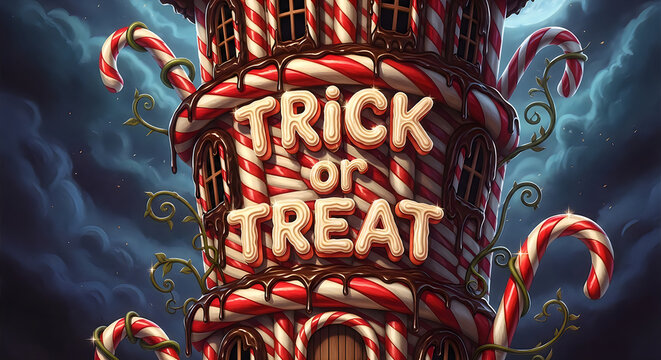 Spooky candy house design for a fun hallowen trick or treat celebration event
