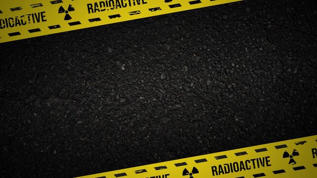 Radioactive tape overlay frame with radioactive sign icon and hazard stripe lines 4K 60 fps