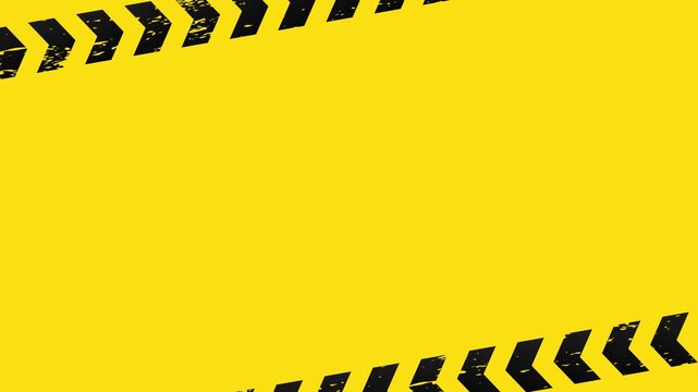 Police line do not cross barricade tape border animated frame on solid bright yellow background 4K 60 fps