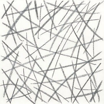 Random criss cross grey pencil strokes on white surface create energetic abstract pattern for grunge design backdrop.