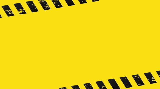 Warning barricade tape border frame with hazard stripe lines on solid yellow background 4K 60 fps