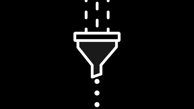 Funnel Filter Icon Animation, Data Processing and Information Flow Symbol, Minimal Business Technology , Digital Sorting Concept, Workflow Management, Analytics, Automation, Modern UI Graphic Design.
