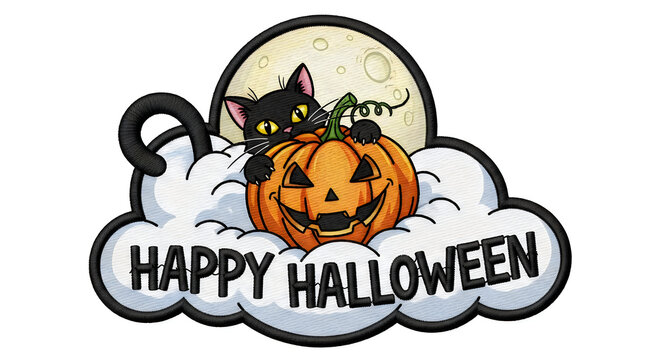 Cute black cat and jack o lantern for a fun hallowen holiday celebration