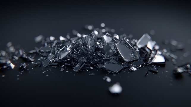 A pile of shattered glass shards against a dark background.