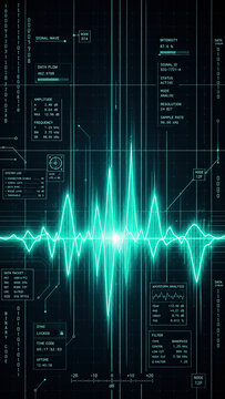 Signal wave waveform data flow intensity amplitude frequency digital analysis glowing line