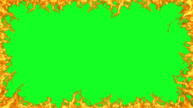 Realistic Fire Flames Full Border Frame Animation on Green Screen Background
