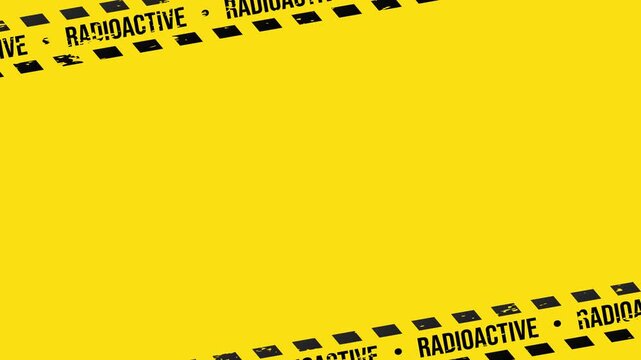 Radioactive hazard tape frame overlay with diagonal stripe lines on yellow background 4K 60 fps