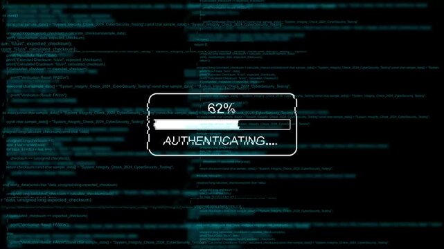 Digital authentication loading bar progressing over cyber security source code progress bar programming