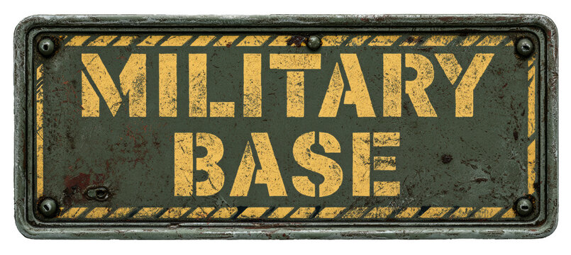 Military base word text sign. Nation defense perimeter. Generative AI technology.	
