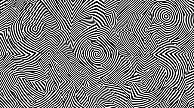 Abstract monochrome striped optical illusion background with hypnotic black and white lines